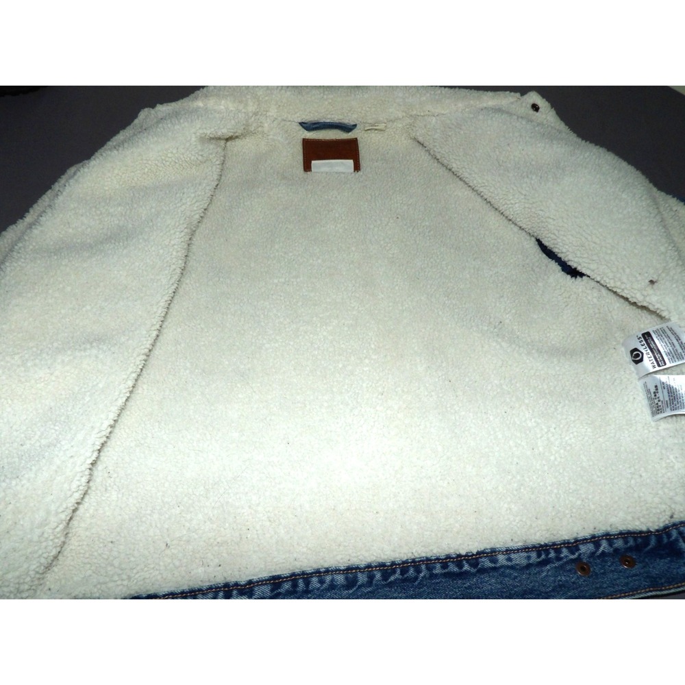 Levi's Premium Denim Sherpa Lined Snap Blue Trucker Jacket Women's Large - Picture 9 of 9